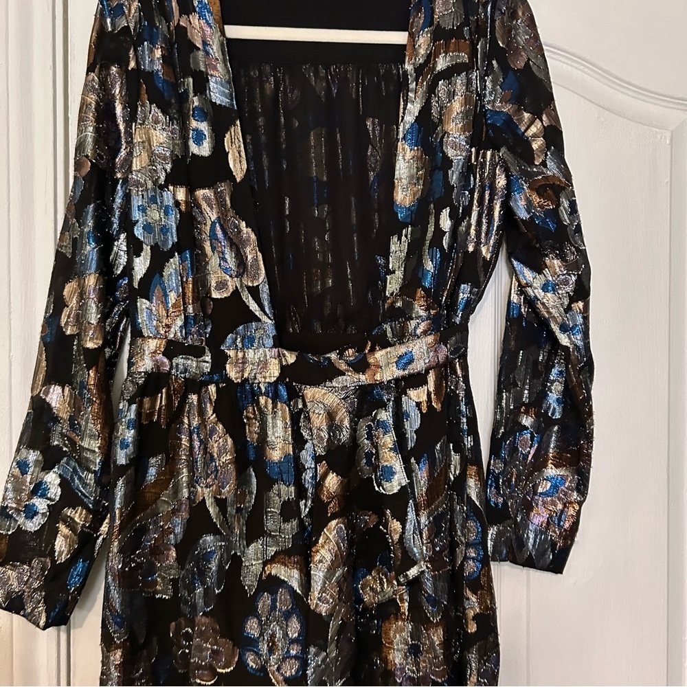 Ramy Brook Womens Jacquard Mini Dress Metallic Floral - Medium Shaina Dresz - Picture 3 of 15